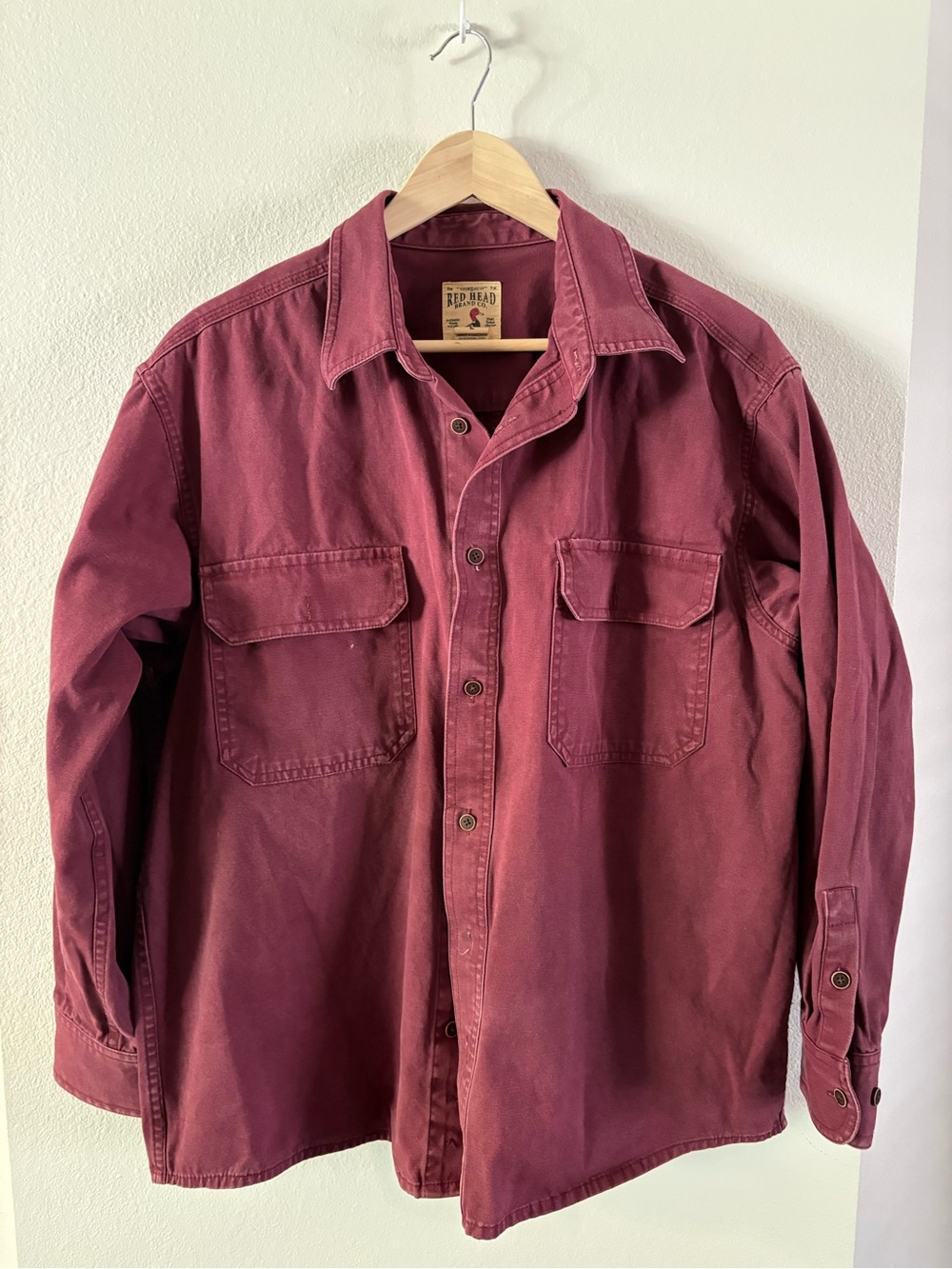 RedHead Heavyweight Cotton Button-Down Work Shirt oversized in Wine Large